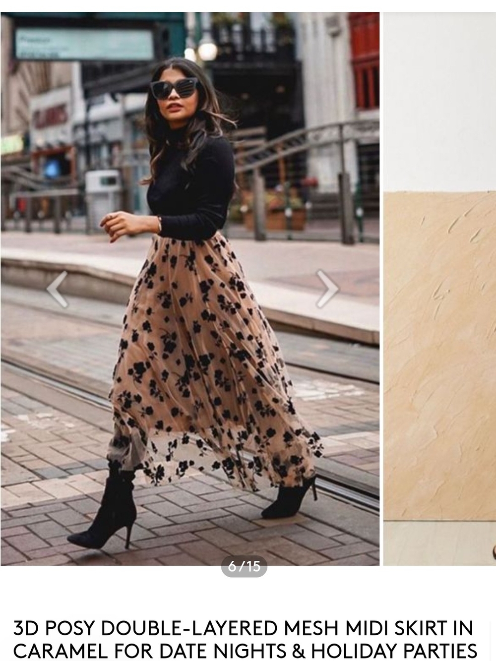 Chicwish Caramel Mesh Midi Skirt with Black Floral